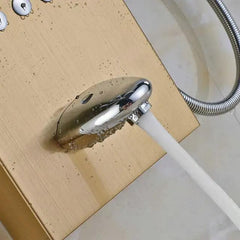 ZeeCry Thermostatic Shower Panel Rainfall Shower,8 Body Jet Massage Spray, Wall Mount Easy Connect Luxury Bathroom Gold Color Shower Panel System With LED Display Temperature (Stainless Steel) 304 Free Faucet Angle Valve