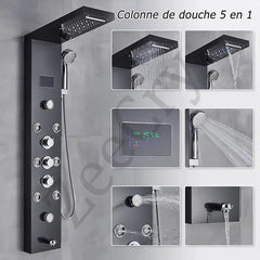 ZeeCry Thermostatic Shower Panel 8 in One With Digital LED Display Temperature/Wall Mount Easy Connect Black Shower Panel System/Rainfall Luxury Black Shower set (Stainless Steel) SS304 Free Faucet Angle Valve
