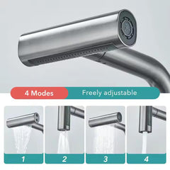 Zeecry Full Brass Kitchen Sink Tap | 4-Mode Pull-Down Faucet | 360° Swivel | Single Lever | Multi-Angle Spray | Sleek Matte Finish | Heavy-Duty Design | 5-Year Warranty | Hot & Cold Mixer (Brass)