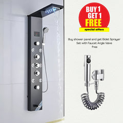 ZeeCry Thermostatic Shower Panel 8 in One With Digital LED Display Temperature/Wall Mount Easy Connect Black Shower Panel System/Rainfall Luxury Black Shower set (Stainless Steel) SS304 Free Faucet Angle Valve