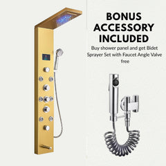 ZeeCry Thermostatic Shower Panel Rainfall Shower,8 Body Jet Massage Spray, Wall Mount Easy Connect Luxury Bathroom Gold Color Shower Panel System With LED Display Temperature (Stainless Steel) 304 Free Faucet Angle Valve
