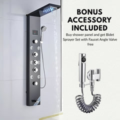 ZeeCry 8-in-1 Thermostatic Shower Panel | Stainless Steel 304, Rainfall Shower, 8 Body Jets, Handheld, Hot & Cold Mixer, LED Display, Wall Mount System (Brushed Black Edition) free Faucet