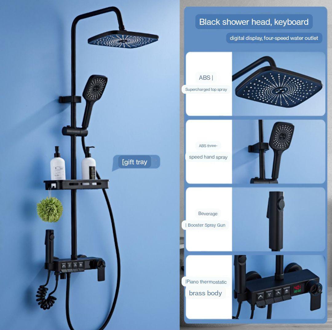 ZeeCry Thermostat Shower Set System/Digital Multifunction Shower Set Matte Black 5  in 1 Waterfall Shower Panel With Temparature Digital Display