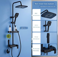 ZeeCry Thermostat Shower Set System/Digital Multifunction Shower Set Matte Black 5  in 1 Waterfall Shower Panel With Temparature Digital Display