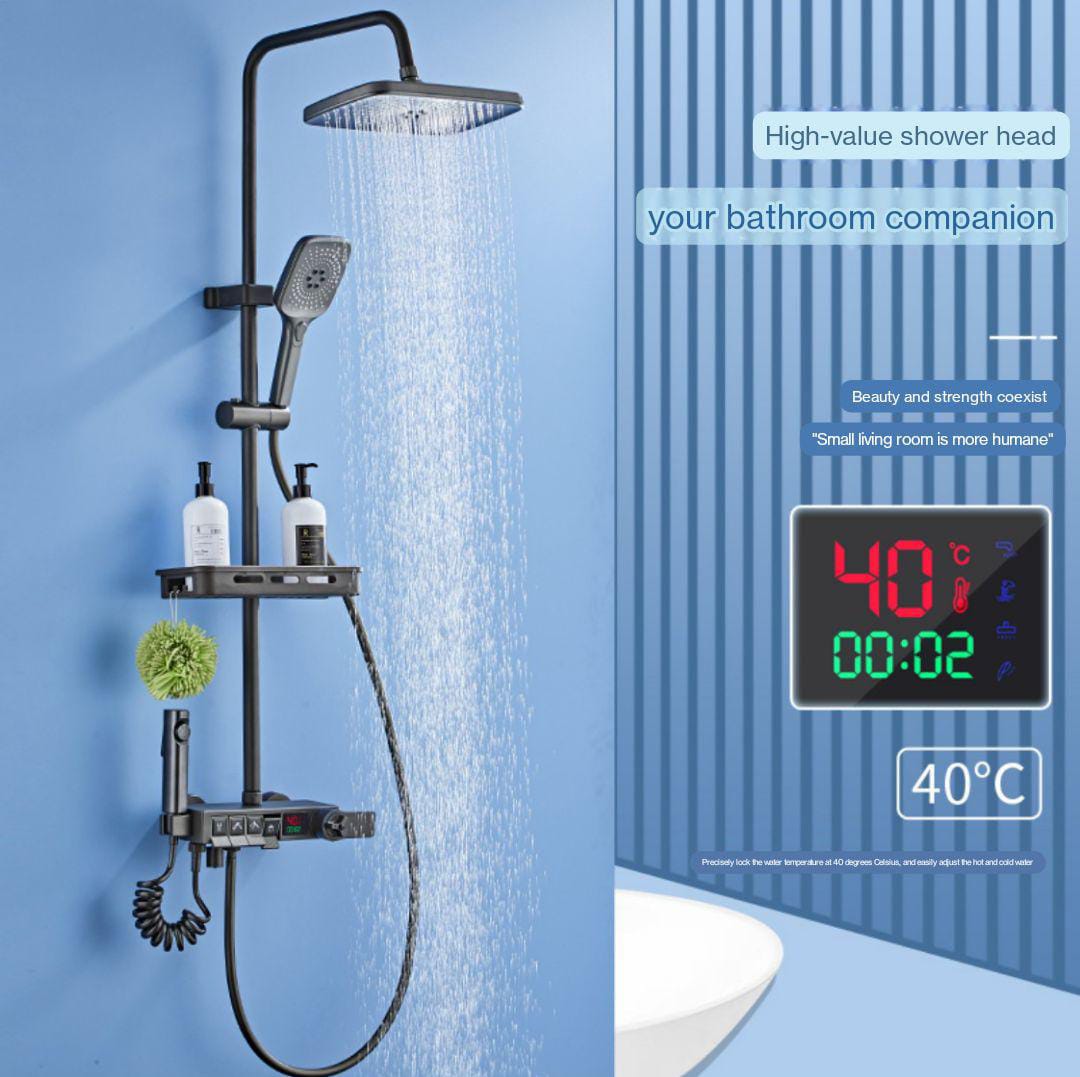 ZeeCry Thermostat Shower Set System/Digital Multifunction Shower Set Matte Black 5  in 1 Waterfall Shower Panel With Temparature Digital Display