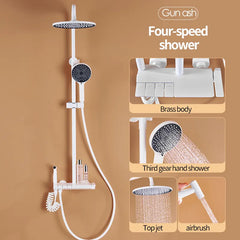 ZeeCry 4 Piano Thermostatic Shower Set White Matte GreyColor / 4 in 1 Wall Mixer Single Lever Shower Panel Rain Fall heavy Brass  Brass Body Waterfall Bathroom shower System,