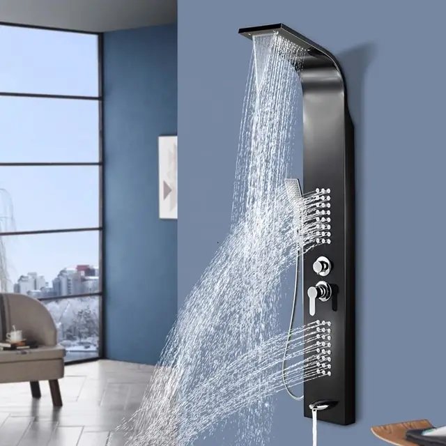 ZeeCry Shower Panel Stainless Steel Shower 304 Grade Panel 6 in 1 Tower System Rainfall Shower, Body Massage Spray Handheld Shower,Wall Mount Easy Connect Shower Panel Kit