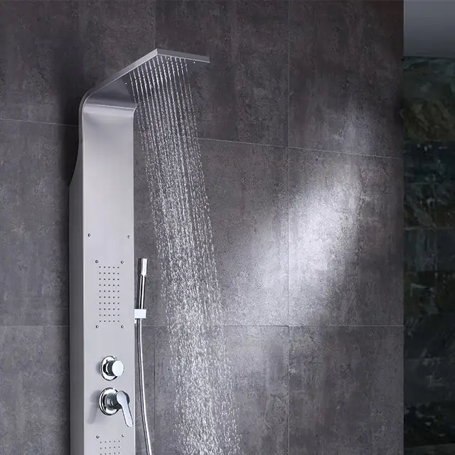 ZeeCry Shower Panel Rainfall Shower, Body Massage Spray Handheld Shower ,Wall Mount Easy Connect Shower Panel Kit , Luxury Chrome Shower Panel 6 in One With LED Display Tower System ( Stainless Steel ) 304