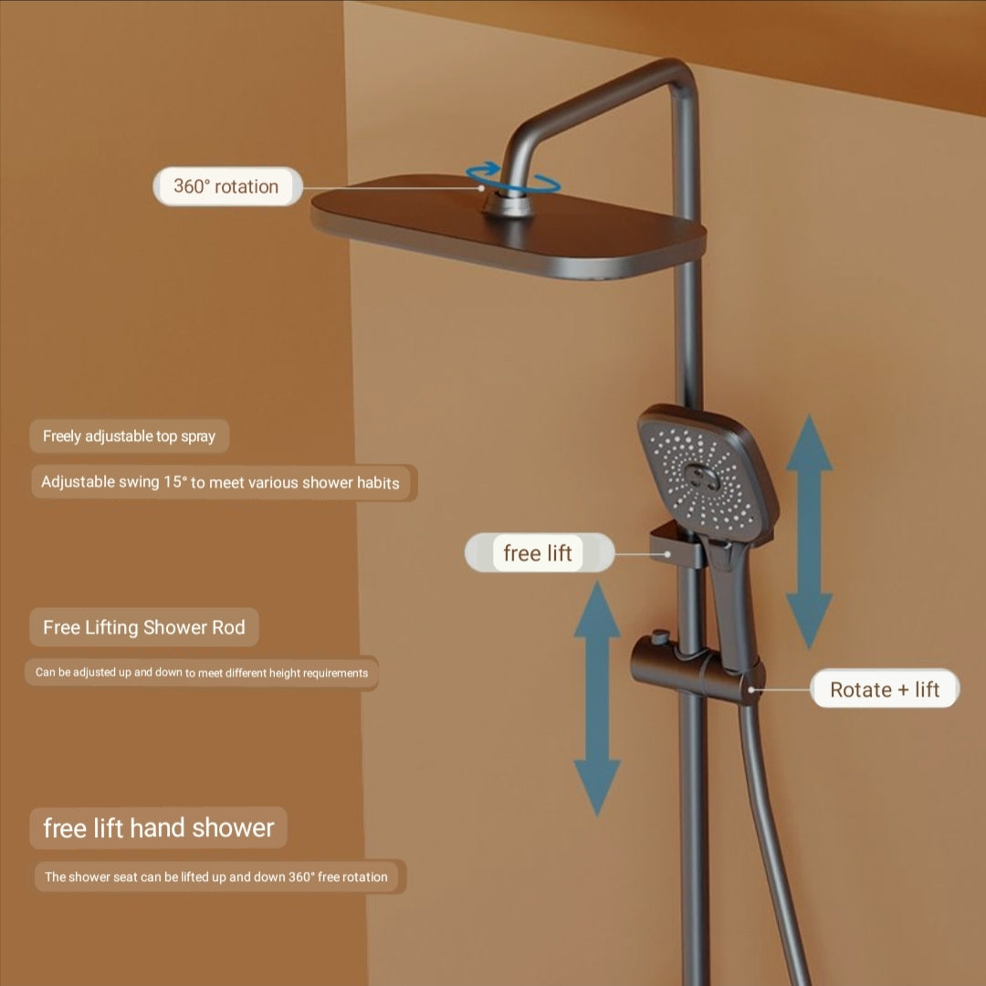 ZeeCry 4 Piano Thermostatic Shower Set Finish Matte GreyColor / 4 in 1 Wall Mixer Single Lever Shower Panel Rain Fall heavy Brass Waterfall Bathroom shower System,