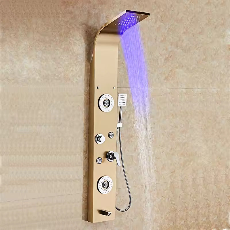 ZeeCry Stainless Steel Shower Panel Full Set ,Overhead Waterfall Shower , Hand Shower , Wall Mount Shower Panel For BathroomsBody Massage Spray Handheld Shower,Wall Mount Easy Connect Shower Panel Kit, Luxury Shower Panel 5 in One Tower System.