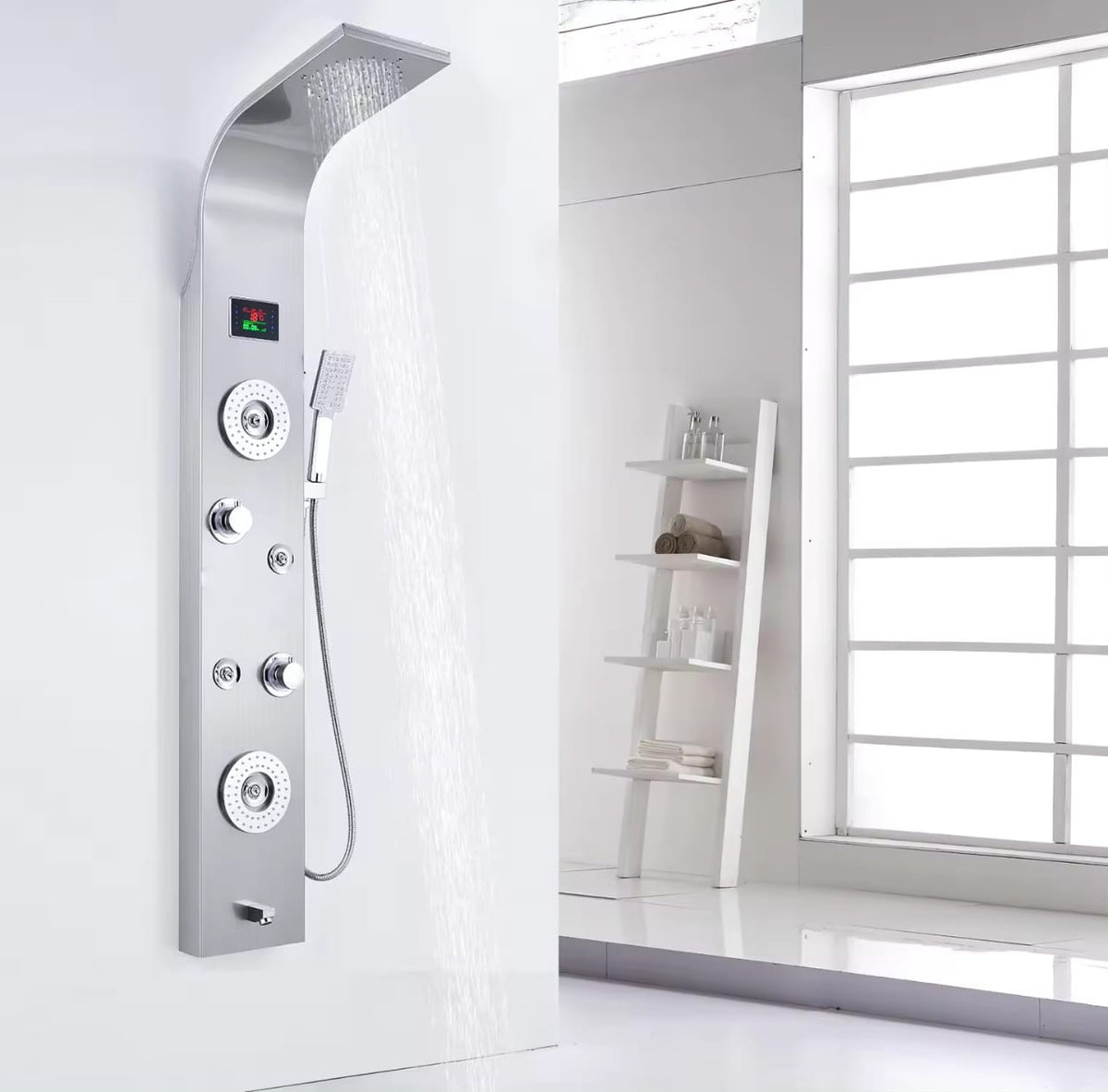 ZeeCry Luxury Thermostatic Shower Panel Full Set for Bathroom,Stainless Steel Shower 304 Grade, Thermostat Luxury Shower Panel With Chrome Finish ,6 in 1 System With Temperature Digital LED Shower Panel.