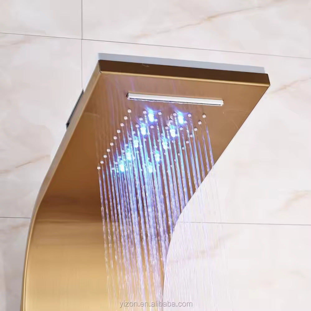 ZeeCry Stainless Steel Shower Panel Full Set ,Overhead Waterfall Shower , Hand Shower , Wall Mount Shower Panel For BathroomsBody Massage Spray Handheld Shower,Wall Mount Easy Connect Shower Panel Kit, Luxury Shower Panel 5 in One Tower System.