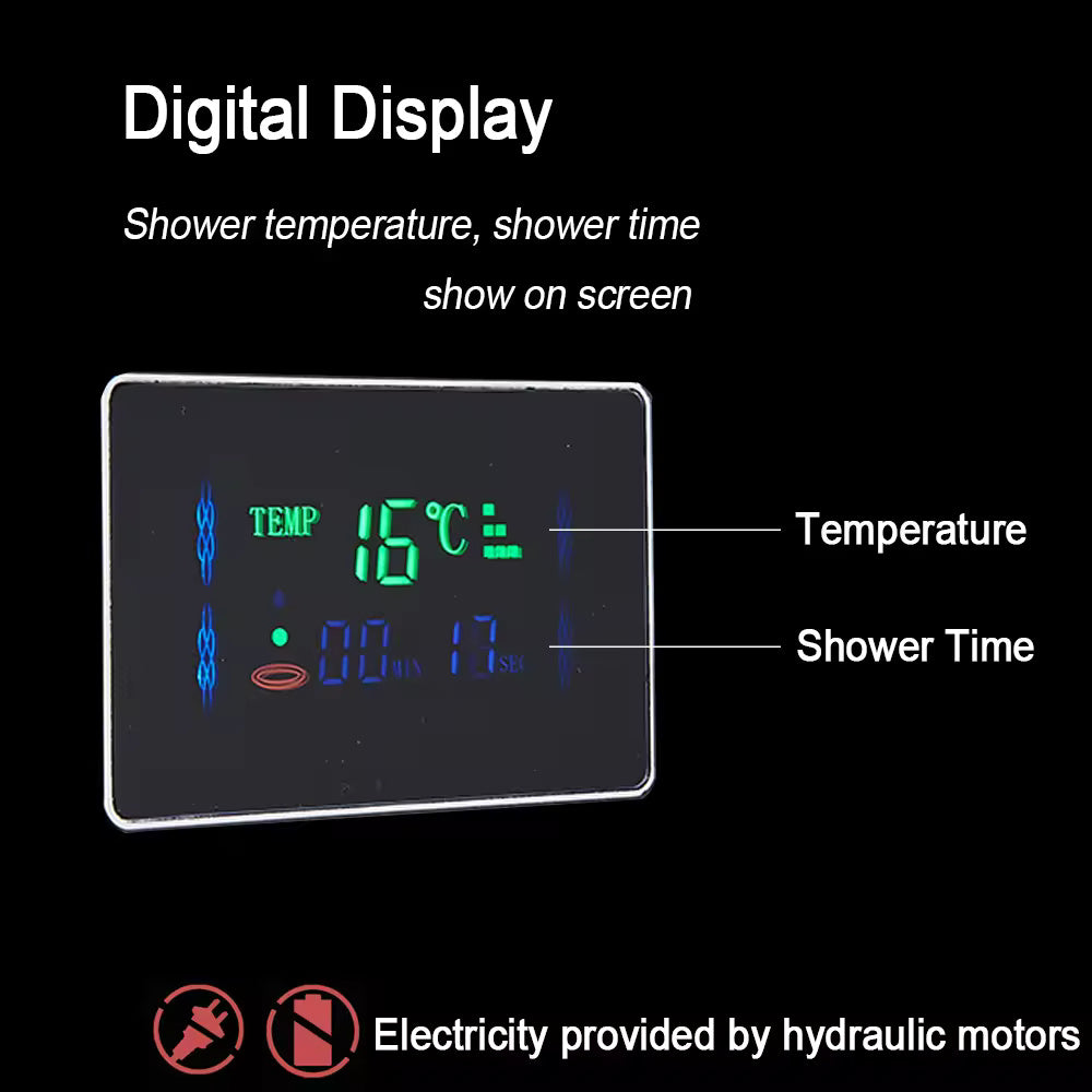 ZeeCry Luxurious  Shower Panel Rainfall Shower, Body Massage Spray Handheld Shower, Waterfall & Rain Shower,Stainless Steel 304 Grade,Shower Panel - Flow with Hydropowered LED Light + Digital Display & 5 Water Functions.