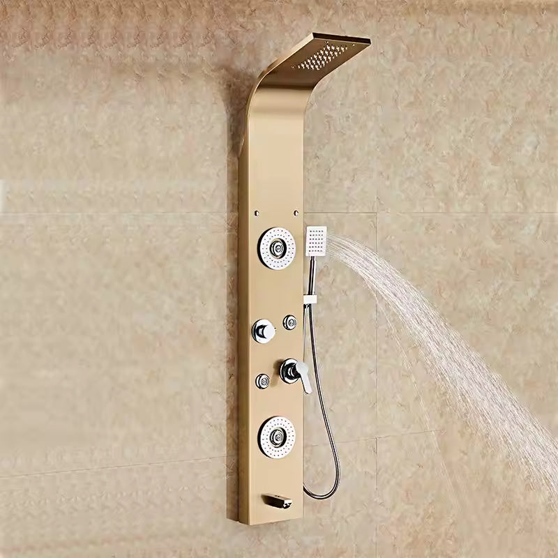 ZeeCry Luxurious  Shower Panel Rainfall Shower, Body Massage Spray Handheld Shower,Wall Mount Easy Connect Shower Panel Kit, Luxury Shower Panel 5 in One Tower System,Body Massage Spray,Temperature Display, Waterfall Shower,Stainless Steel 304 Grade.