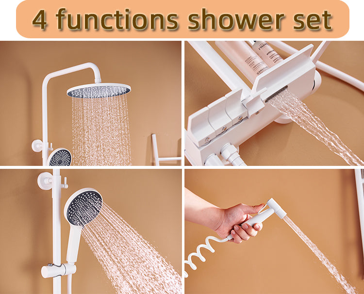 ZeeCry 4 Piano Thermostatic Shower Set White Matte GreyColor / 4 in 1 Wall Mixer Single Lever Shower Panel Rain Fall heavy Brass  Brass Body Waterfall Bathroom shower System,