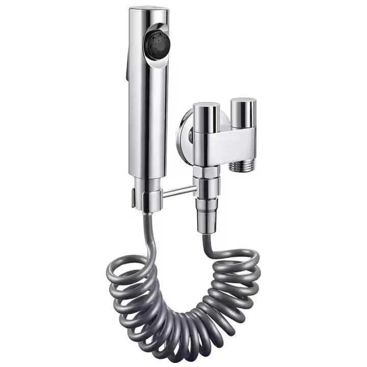 Zeecry Modern Handheld Bidet Sprayer Set – High-Pressure Bathroom Spray Gun with Angle Valve, 2m Hose, Chrome Finish, Wall Bracket, for Toilet & Washing Machine