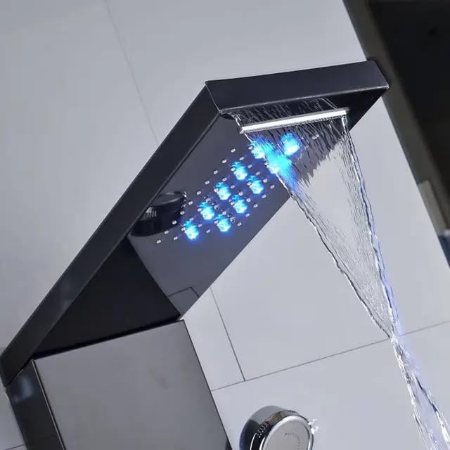 ZeeCry Shower Panel Thermostatic 5 in One With Digital LED Display Temperature/Wall Mount Easy Connect Gold Shower Panel System/Rainfall Luxury Black Shower set (Stainless Steel) SS304