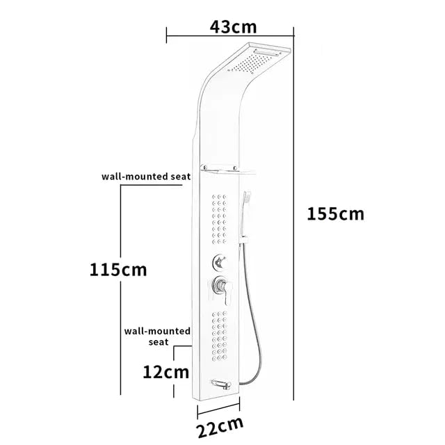 ZeeCry Shower Panel Rainfall Shower, Body Massage Spray Handheld Shower ,Wall Mount Easy Connect Shower Panel Kit , Luxury Gold Shower Panel 6 in One With LED Display Tower System ( Stainless Steel ) 304