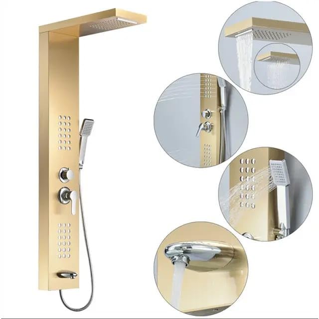 ZeeCry Shower Panel Rainfall Shower, Body Massage Spray Handheld Shower,Wall Mount Easy Connect Shower Panel Kit, Luxury Gold Shower Panel 6 in One With LED Display Tower System (Shower 7)