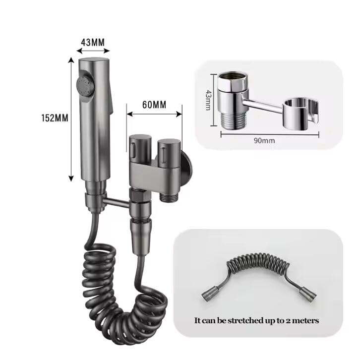 Zeecry Modern Handheld Bidet Sprayer Set – High-Pressure Bathroom Spray Gun with Angle Valve, 2m Hose, Chrome Finish, Wall Bracket, for Toilet & Washing Machine