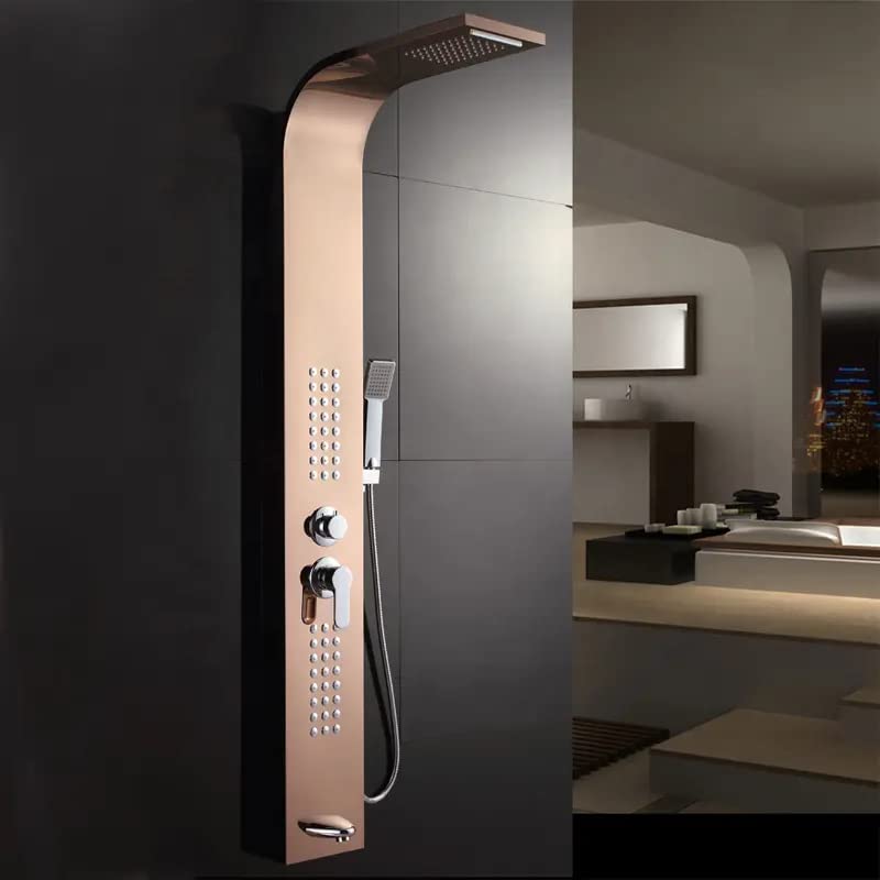 ZeeCry Shower Panel Rainfall Shower, Body Massage Spray Handheld Shower ,Wall Mount Easy Connect Shower Panel Kit , Luxury Gold Shower Panel 6 in One With LED Display Tower System ( Stainless Steel ) 304