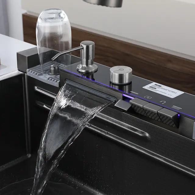 ZeeCry 30*18*10 Nano Black Multifunction Sink / Stainless Steel All In One Sink / LED Display Temperature With Lighting Screen 5 Piano Wwitch Digital Kitchen sink / Multifunctional Sink 304 ( Stainless Steel )