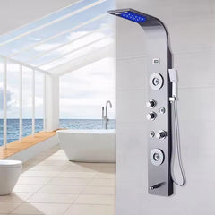 ZeeCry Luxurious  Shower Panel Rainfall Shower, Body Massage Spray Handheld Shower, Waterfall & Rain Shower,Stainless Steel 304 Grade,Shower Panel - Flow with Hydropowered LED Light + Digital Display & 5 Water Functions.