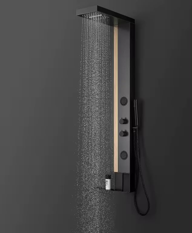 ZeeCry Thermostate Shower Panel Matte Black Gold Adition 5 in One Tower System,Body Massage Spray Handheld Shower,Wall Mount Easy Connect Shower Panel (Stainless Steel) 304