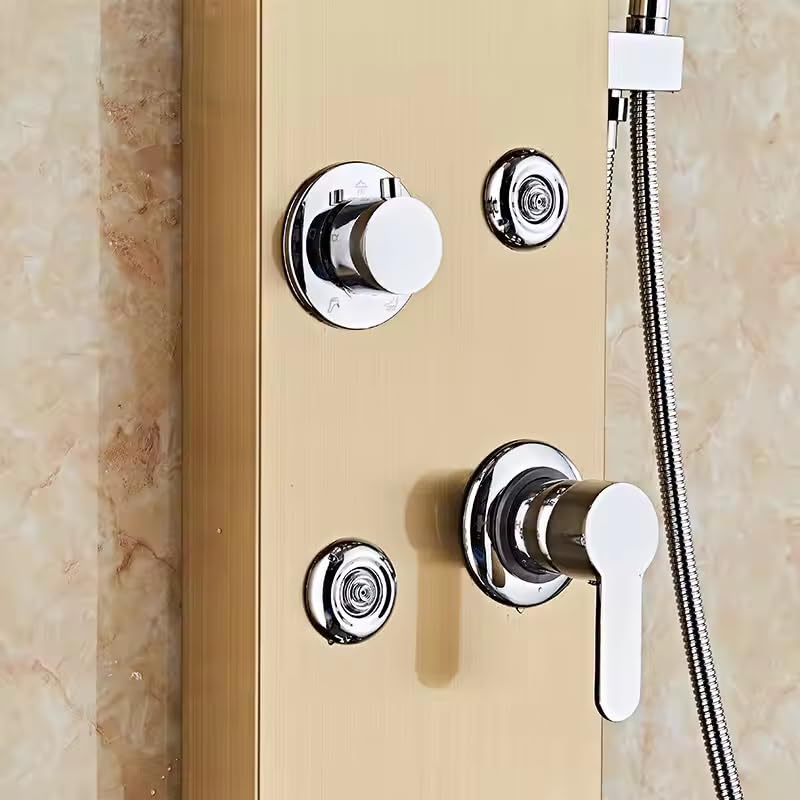 ZeeCry Thermostate Shower Panel 5 In One Tower System Body Massage Spray Shower Temperature Display Easy Connect Shower Panel Brsuh Free Scratch Gold Color (Stainless Steel) 304 Grade