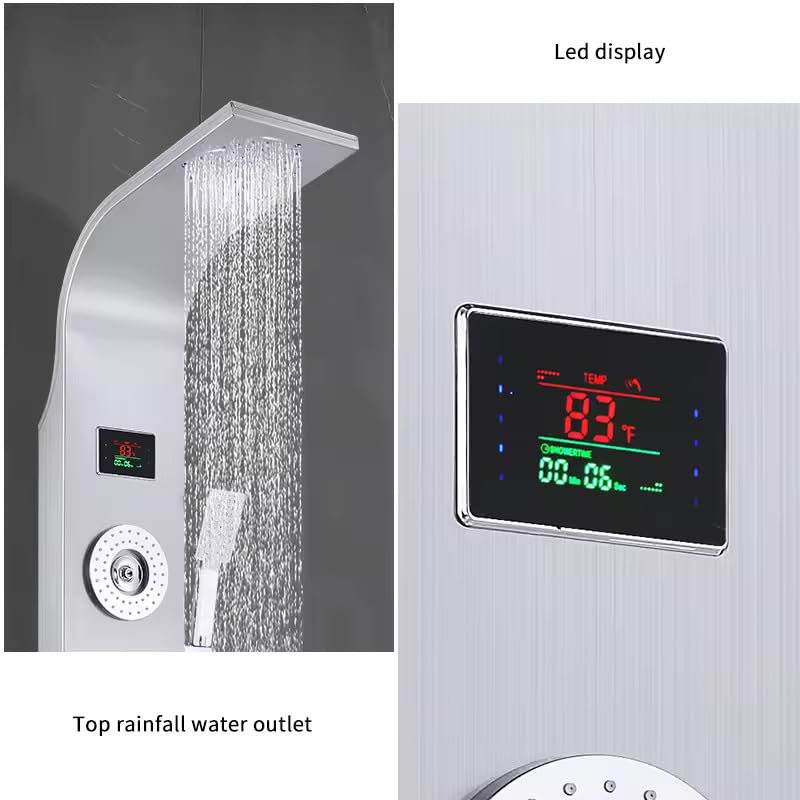 ZeeCry Luxury Shower Panel System Thermostate 5 IN One shower panel Tower System/Body Massage Spray Shower Temperature Display Easy Connect Shower Panel Chrome Finish (Stainless Steel) 304 Grade