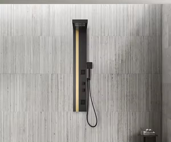 ZeeCry Thermostate Shower Panel Matte Black Gold Adition 5 in One Tower System,Body Massage Spray Handheld Shower,Wall Mount Easy Connect Shower Panel (Stainless Steel) 304