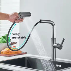 Zeecry Full Brass Kitchen Sink Tap | 4-Mode Pull-Down Faucet | 360° Swivel | Single Lever | Multi-Angle Spray | Sleek Matte Finish | Heavy-Duty Design | 5-Year Warranty | Hot & Cold Mixer (Brass)