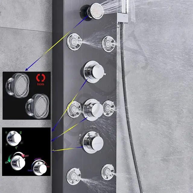 ZeeCry Thermostatic Chrome shower Panel/Rainfall Shower,8 Body Massage Spray/Luxury Bathroom shower Panel Waterfall Body Massage shower (Stainless Steel) 304