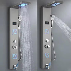 ZeeCry Luxurious Shower Panel Rainfall Shower, Body Massage Spray Handheld Shower,Wall Mount Easy Connect Shower Panel Kit, Luxury Silver Shower Panel 5 in One With LED Display Temperature