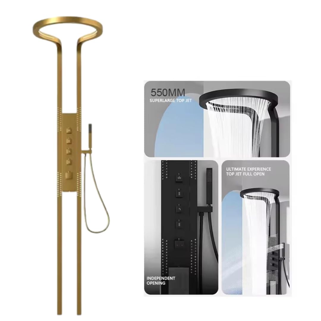 ZeeCry Shower Panel System, 220 cm Wall Mounted, Matte Black, Thermostatic Control with Digital Display, Multiple Spray Modes, 304 Stainless Steel