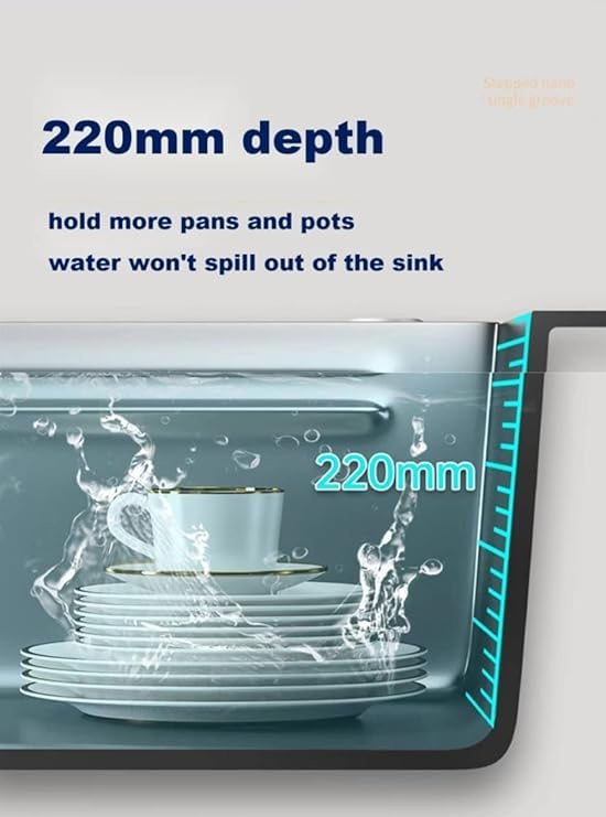 ZeeCry 30 * 18 * 10 Anti Scratch Nano Black, Stainless Steel 304, Multifunction Sink, Waterfall Sink, All in One Kitchen Sink, Digital Sink - 1 Pack