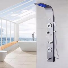 ZeeCry Shower Panel Thermostatic 5 in One with Rainfall Shower, Body Massage Spray, Handheld Shower, and Wall Mount - Easy Connect Shower Panel Kit with LED Display Temperature - Luxury Black Finish