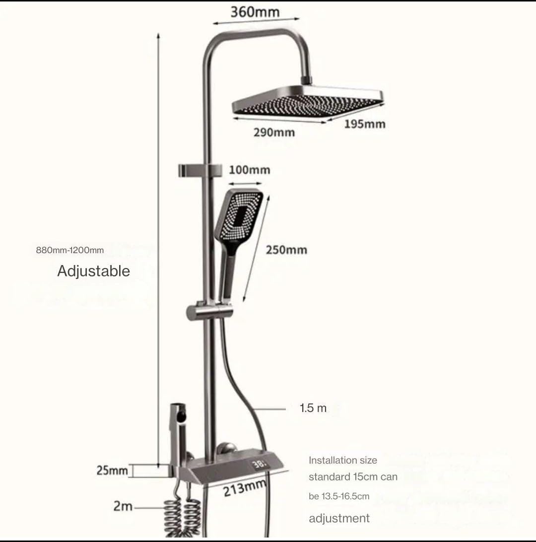 ZeeCry Luxury Thermostatic Shower Set With LED Display Finish Matte GreyColor / 4 in 1 Wall Mixer Single Lever Shower Panel Rain Fall heavy Brass Waterfall Bathroom shower System