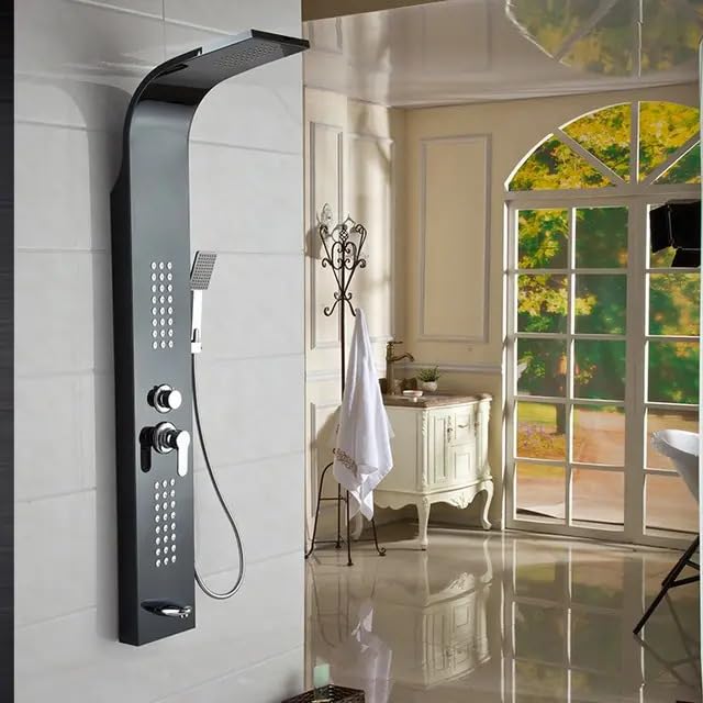 ZeeCry Stainless Steel 304 Grade Shower Panel System with Rainfall, Body Massage, Handheld Spray, and Jet - 4-in-1 Wall Mount Shower Tower, Brushed Finish for Bathroom