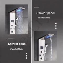 ZeeCry Thermostatic Chrome shower Panel/Rainfall Shower,8 Body Massage Spray/Luxury Bathroom shower Panel Waterfall Body Massage shower (Stainless Steel) 304