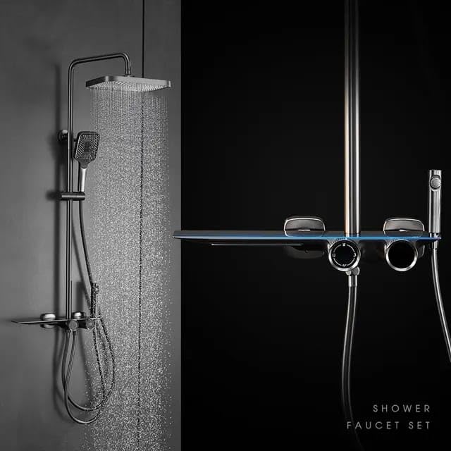 ZeeCry Thermostatic Shower Set Rainfall Modular Shower Panel/Hand shower/overhead rectangle Shower/Grey Color Brass Body / 5 in 1 Wall Mixer Single Lever Shower set