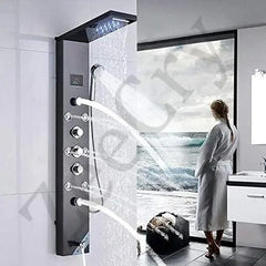 ZeeCry Shower Panel Rainfall Shower,8 Body Massage Spray Handheld,Wall Mount Easy Connect Shower Panel, Luxury Black Shower Panel 6 in One With LED Display Tower System (304 Stainless Steel)