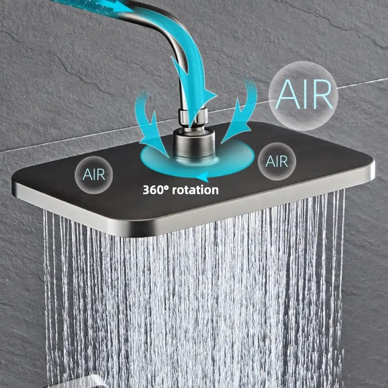 ZeeCry Thermostat Shower Set Gun Grey Finish with Blue LED Digital Temperature / 6 in 1 Wall Mixer Shower Panel/Rainfall Shower Set Modular/Piano Switches Shower Set with Head Shower/Hand Shower.