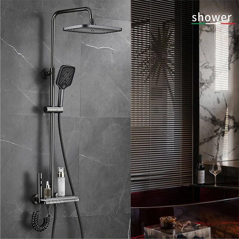 ZeeCry Thermostat Shower Set ,5 in 1 Wall Mixer Single Lever Overhead Shower Set , Hand shower + overhead rectangle Shower, Heavy Brass | Rainfall Modular Shower System  (Stainless Steel) SS304 Grey