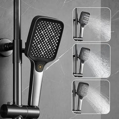 ZeeCry Luxury Thermostatic Shower Panel/Luxury 4 in 1 Wall Mixer Single Lever Hot & Cold Shower Panel/Rainfall shower System Waterfall Shower Panel/Gun Grey Color Heavy Brass Mixer Shower Set