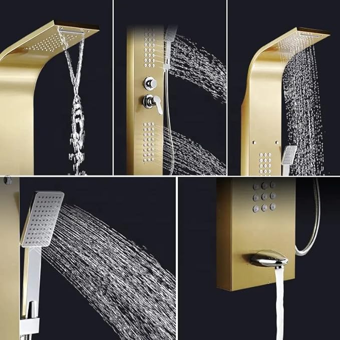 ZeeCry Shower Panel Rainfall Shower, Body Massage Spray Handheld Shower ,Wall Mount Easy Connect Shower Panel Kit , Luxury Gold Shower Panel 6 in One With LED Display Tower System ( Stainless Steel ) 304