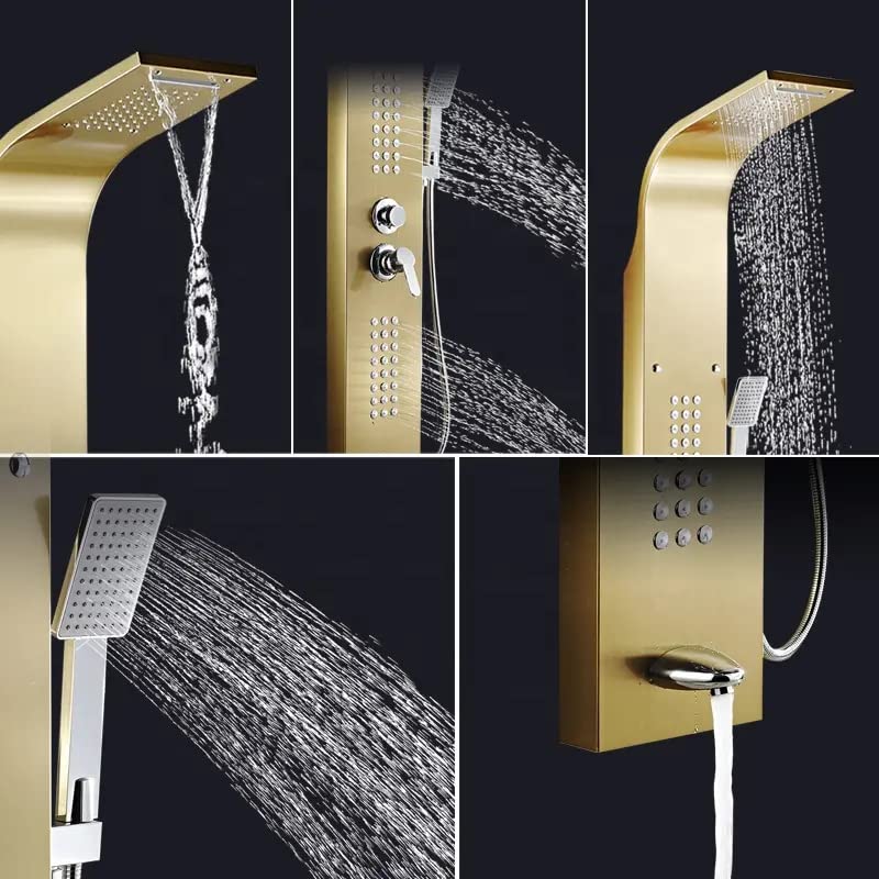 ZeeCry Shower Panel Rainfall Shower, Body Massage Spray Handheld Shower ,Wall Mount Easy Connect Shower Panel Kit , Luxury Gold Shower Panel 6 in One With LED Display Tower System ( Stainless Steel ) 304