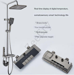 ZeeCry Thermostatic Shower Panel With Temparature LED Digital Display,Bathroom Shower set System,5 in1 Wall Mixer Single Lever Overhead Shower Panel (Stainless Steel) Brass Body Grey Color