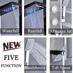 ZeeCry Stainless Steel 304 Thermostate Shower Panel 6 in 1 Shower Panel System/shower panel Tower System / 4 Body Massage Spray Shower Temperature Display Easy Connect Shower Panel Black Finishing