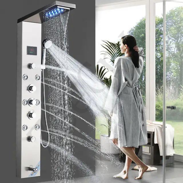 ZeeCry Thermostatic Chrome shower Panel/Rainfall Shower,8 Body Massage Spray/Luxury Bathroom shower Panel Waterfall Body Massage shower (Stainless Steel) 304